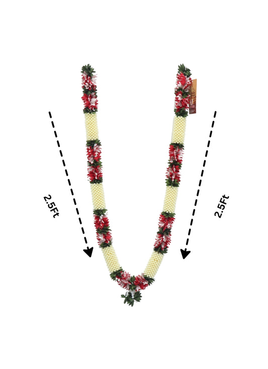 Artificial Tube Rose & Rose Garland White & Red Combination 5ft