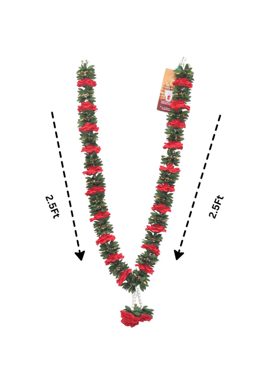 Artificial Rose Garland Red & Green Wedding Decoration Mala 5ft