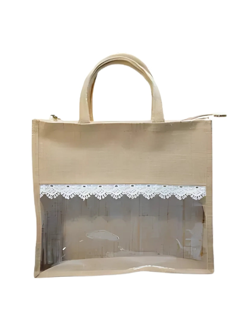 Elegant Lace Trim Jute Bag