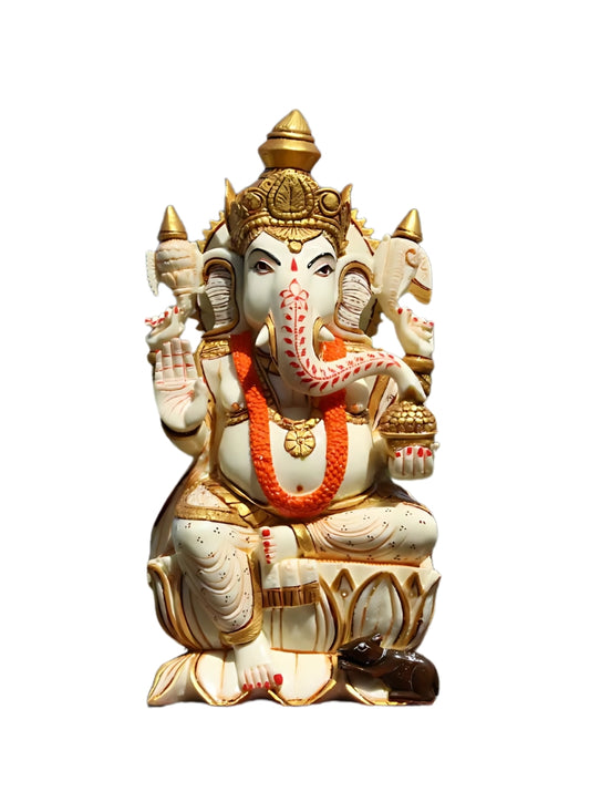 Blessing Ganesh Big Fine Painted with Mushakraj (UZZZ)