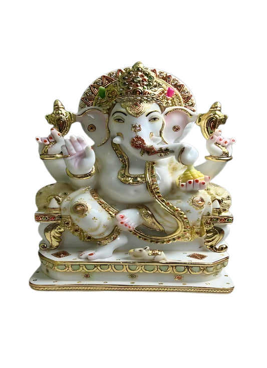 Culture Marble Ganesha on Sinhasan (JTUJ)