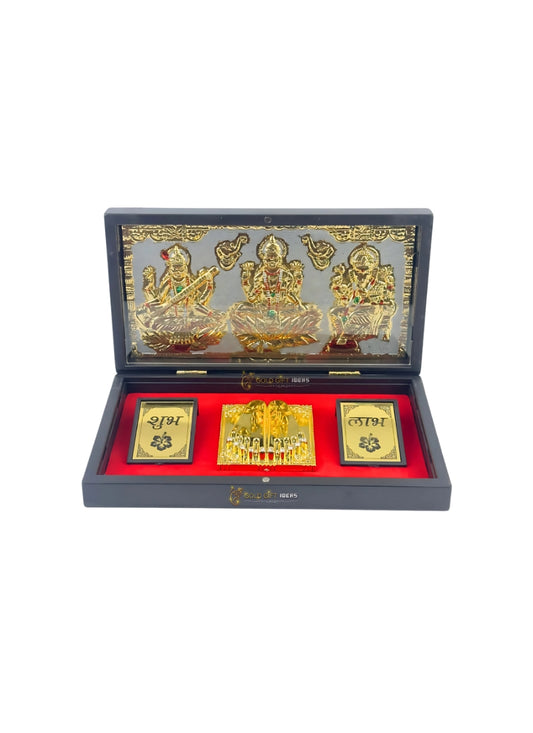 POOJA BOX WITH PATRA BIG (Lakshmi + Ganesh + Saraswathi)