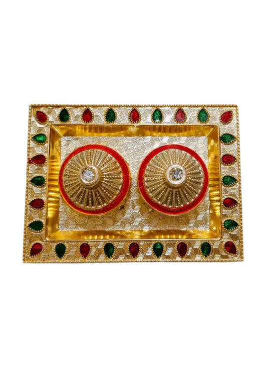 Decorative Kumkum Chandan Box – Rectangle Design (Diamond Lid)