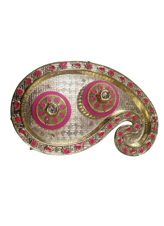 Decorative Kumkum Chandan Holder Set – Paisley Design (Pink Accents)