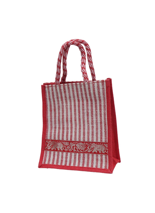 Vertical Striped Jute Shopping Bag red