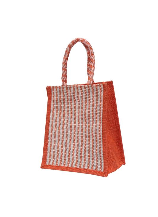 Vertical Striped Jute Shopping Bag orange
