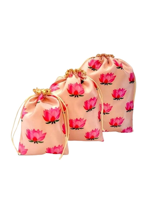 Lotus Print Potli Bags