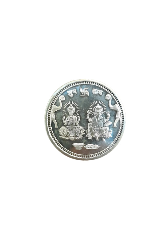 German Silver Laxmi Ganesh Coin