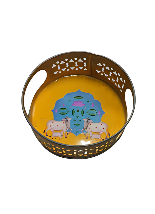 Round Yellow Pichwai Tray