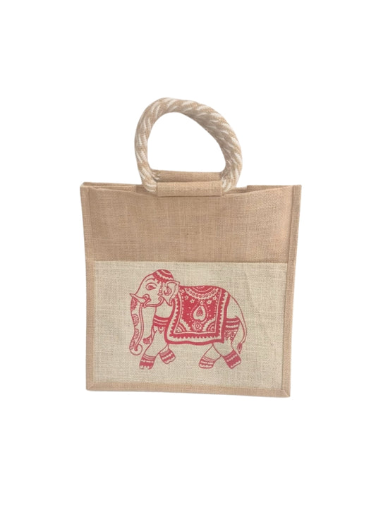 Jute Tote Bag with Traditional Elephant Print