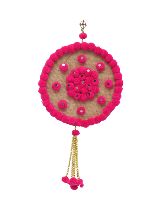 Decorative Wall Hanging with Pink Pom-Poms