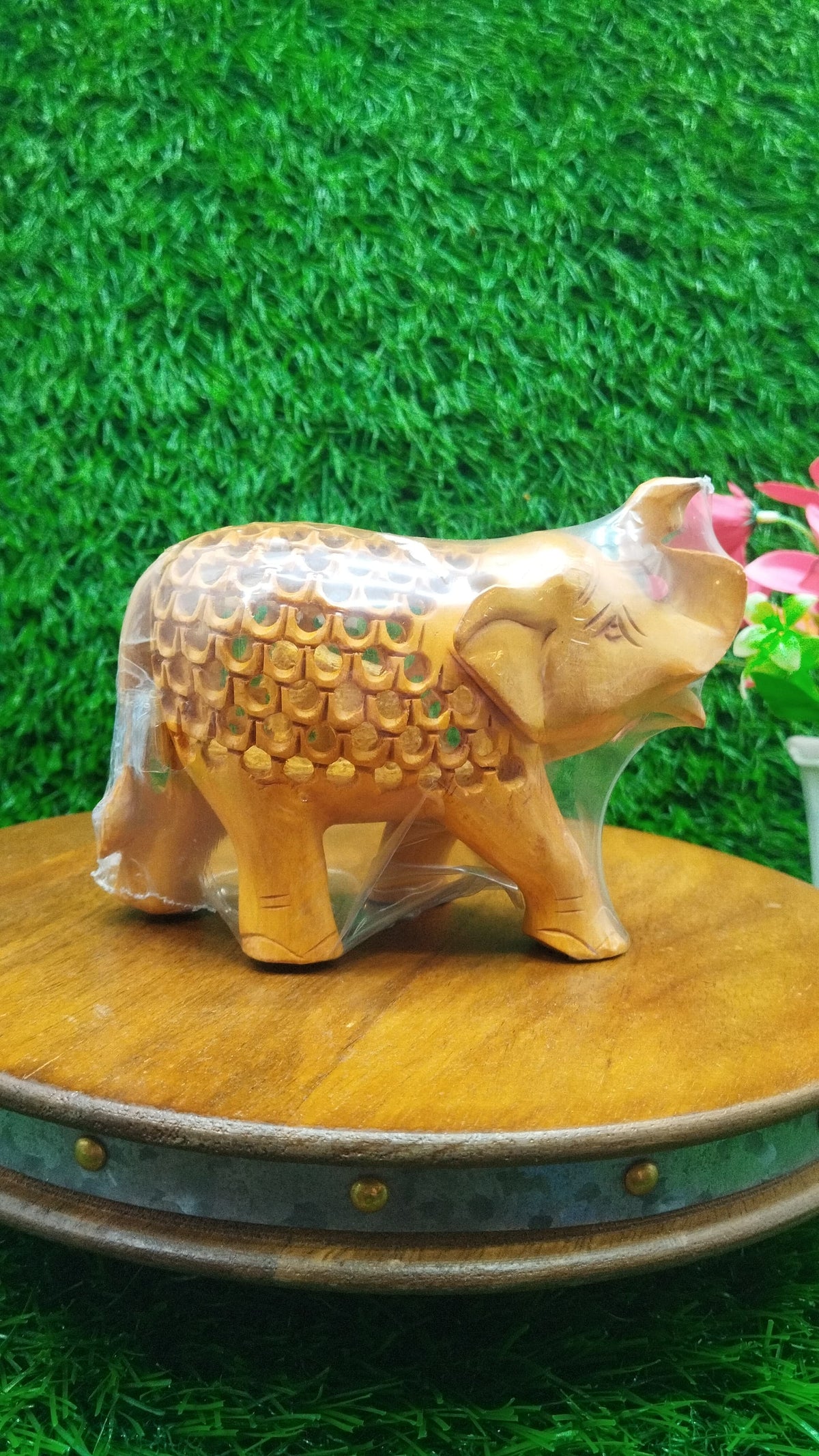Wood Jali Elephant 4"