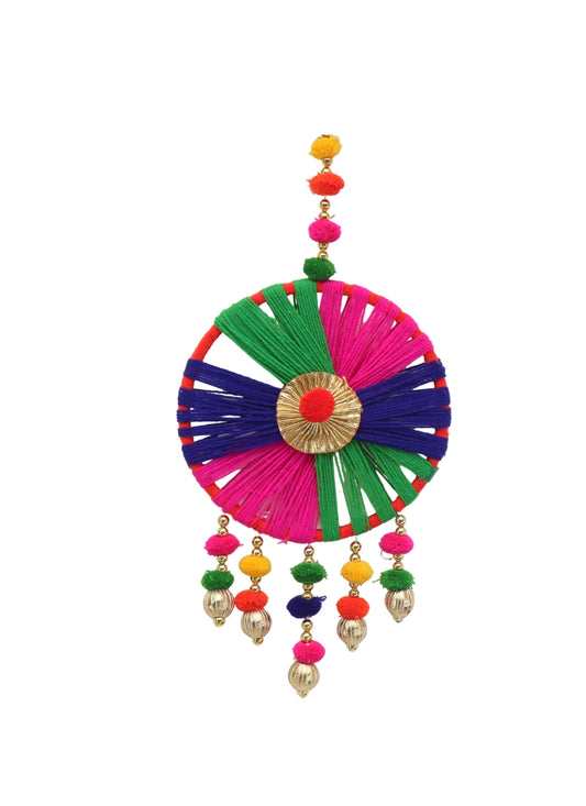 Multicolor Thread Decorative Wall Hanging with Golden Beads