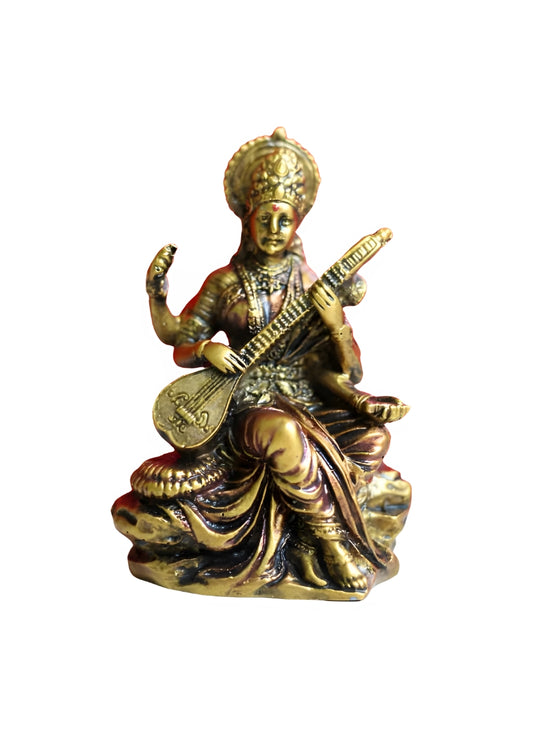 Brass Finish Resin Saraswati Statue (USZ)