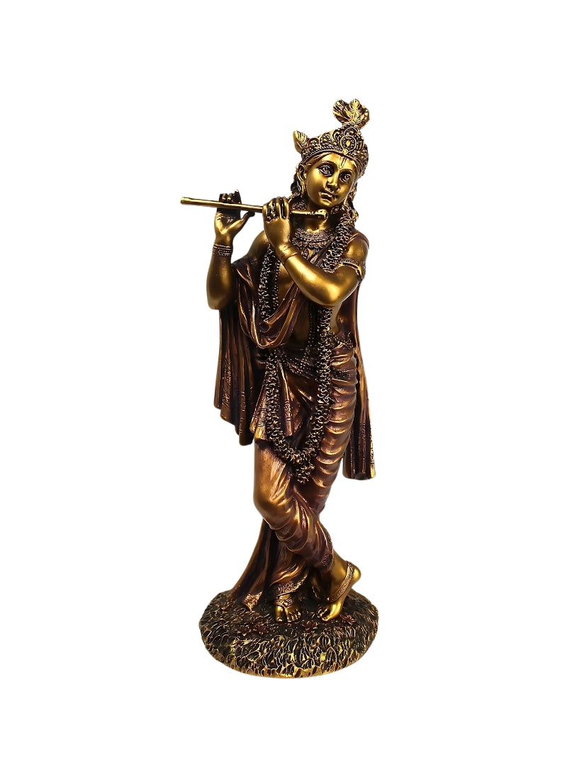 Brass Finish Resin Krishna Statue (TZZ)