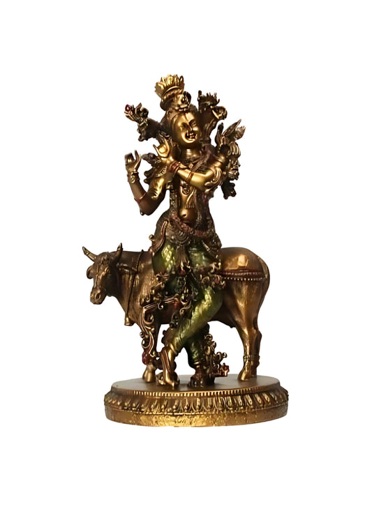 Brass Finish Resin Cow Krishna (SWJZ)
