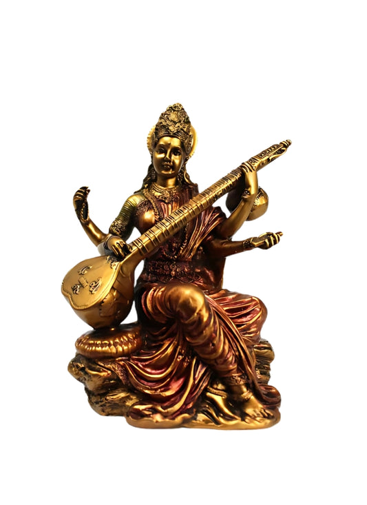 Brass Finish Resin Saraswati Statue (TUJ)