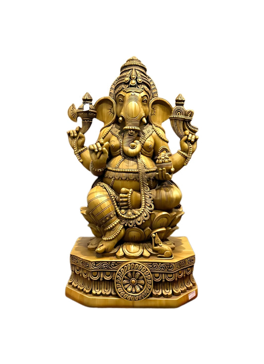 Brass Finish Resin Sitting Lotus Ganesh (SAJZZ)18*12*35