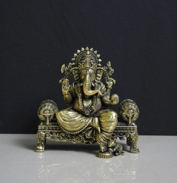 BRASS GANESH SITTING SINGHASAN (SRRZ) (SSXX) 4*2*4"