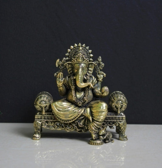 BRASS GANESH SITTING SINGHASAN (SRRZ) (SSXX) 4*2*4"