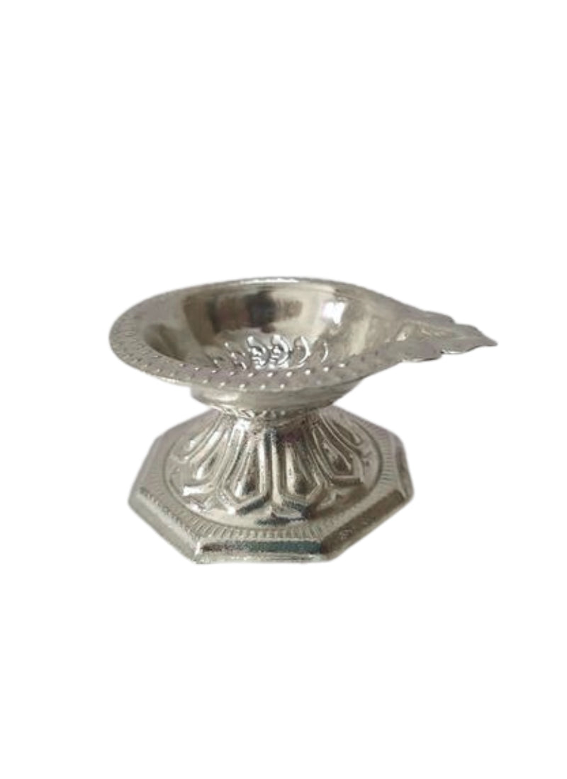 German Silver Traditional Leaf Design Diya