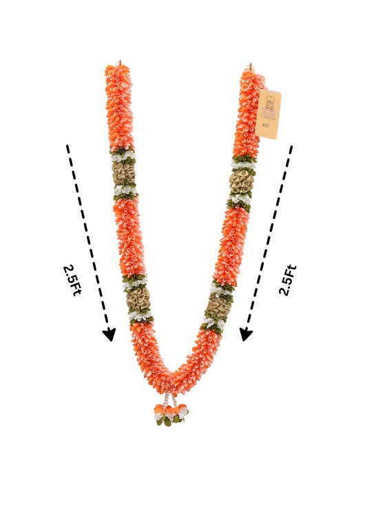 Orange Artificial Garland with Golden and Green Floral Accents - 5ft