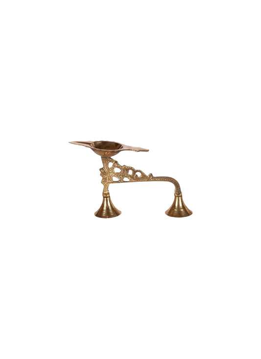 Brass Double Stand Diya with Arch Handle Mini