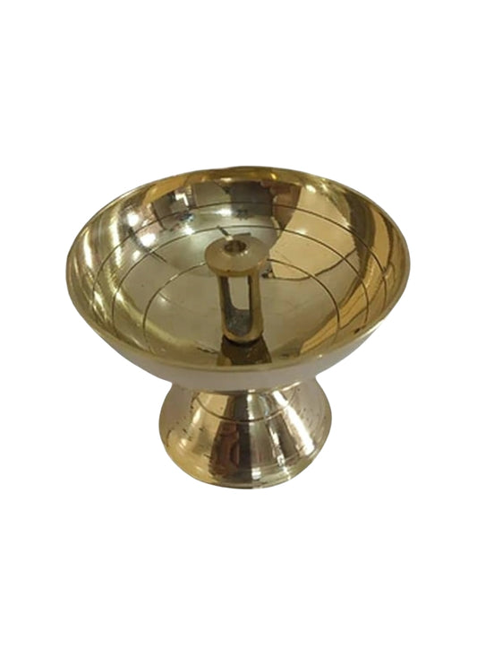 Classic Brass Deepam with Center Wick Holder | Traditional Oil Lamp for Pooja