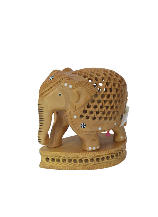 Wood Stand Jali Elephant 4"