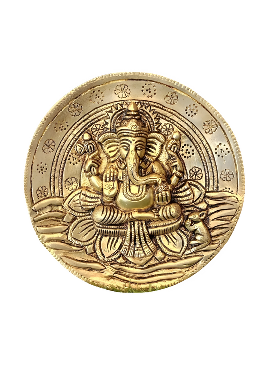 Brass Ganesh Circle Wall Hanging
