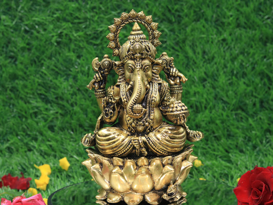 Brass Ganesha Idol on Lotus