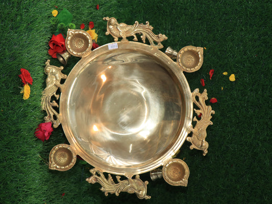 Brass Peacock Urli with Diyas