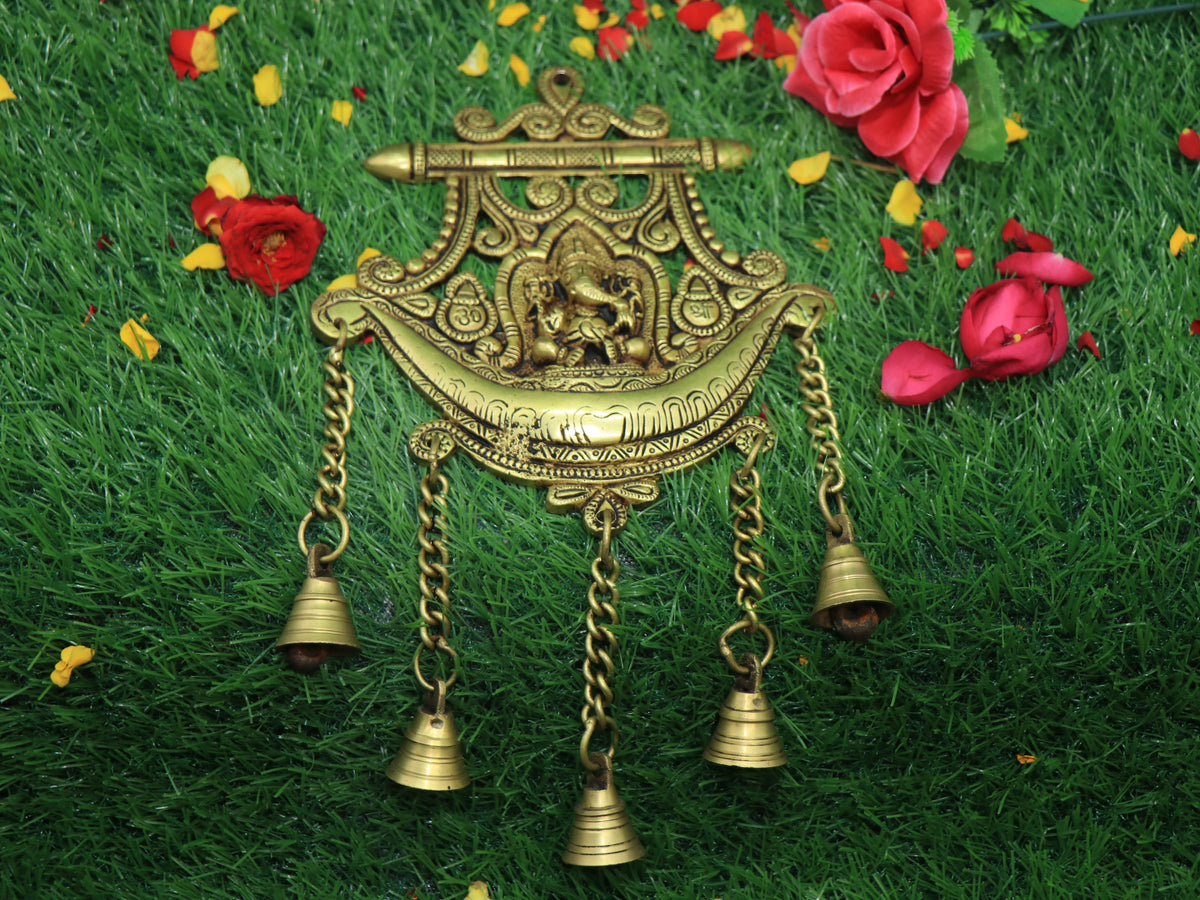 Brass Ganesha Wall Hanging with Bells