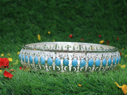 German Silver Blue Pooja Thali