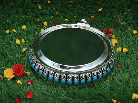 German Silver Blue Pooja Thali