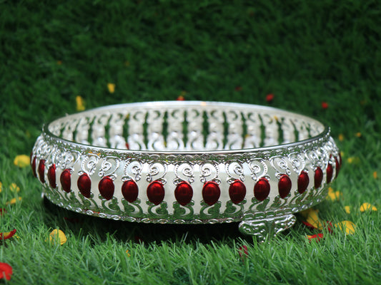 German Silver Red Pooja Thali