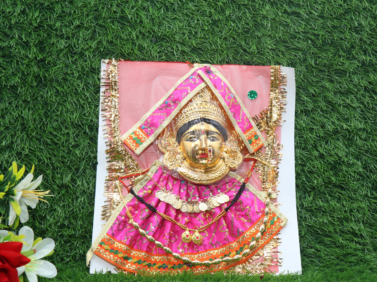 Varalaxmi Goddess Face Set Face Velvet Idol with Embroidery Dress Jewelry