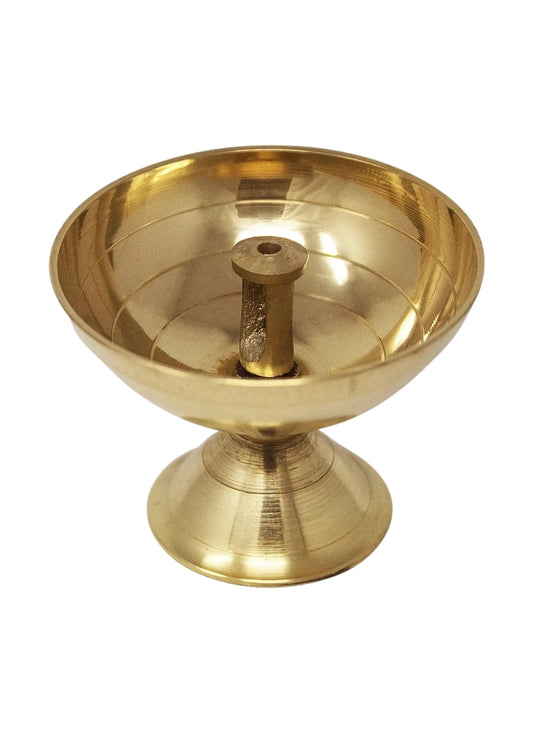 Large Brass Pooja Oil Lamp with Center Wick Holder | Deepam Vilakku for Temple & Home Use