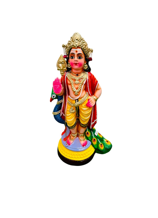 Lord Murugan Golu Doll – Handcrafted Clay Idol with Peacock for Navaratri Kolu