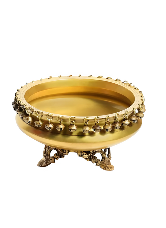 Brass Ornate Urli with Floral Border & Pedestal Legs