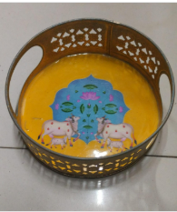 ROUND YELLOW PICHWAI TRAY