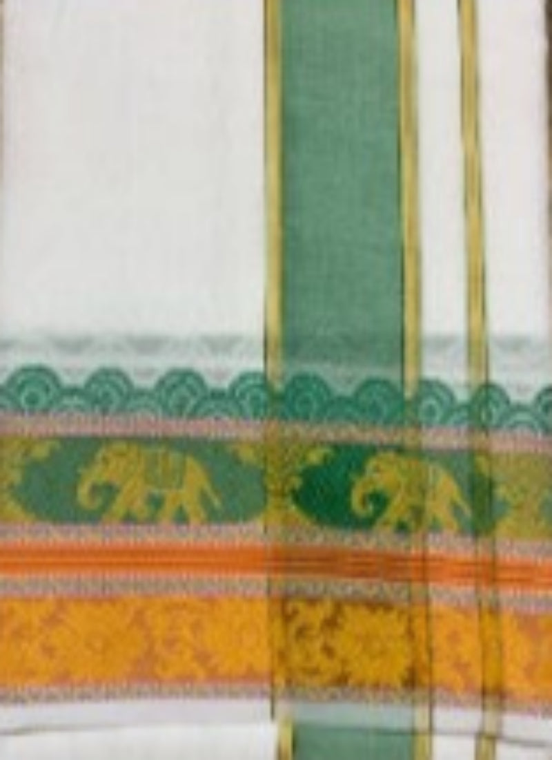 Dhoti 10x6 Elephant Design with Green Color