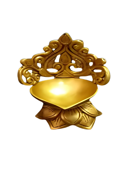 Brass Lotus Urli with Ornamental Backrest