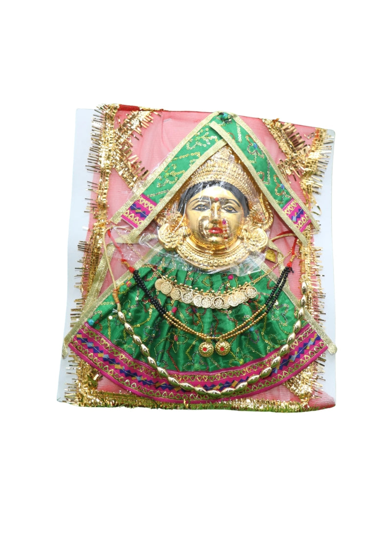 Varalaxmi Goddess Face Set Face Velvet Idol with Embroidery Dress Jewelry - Green