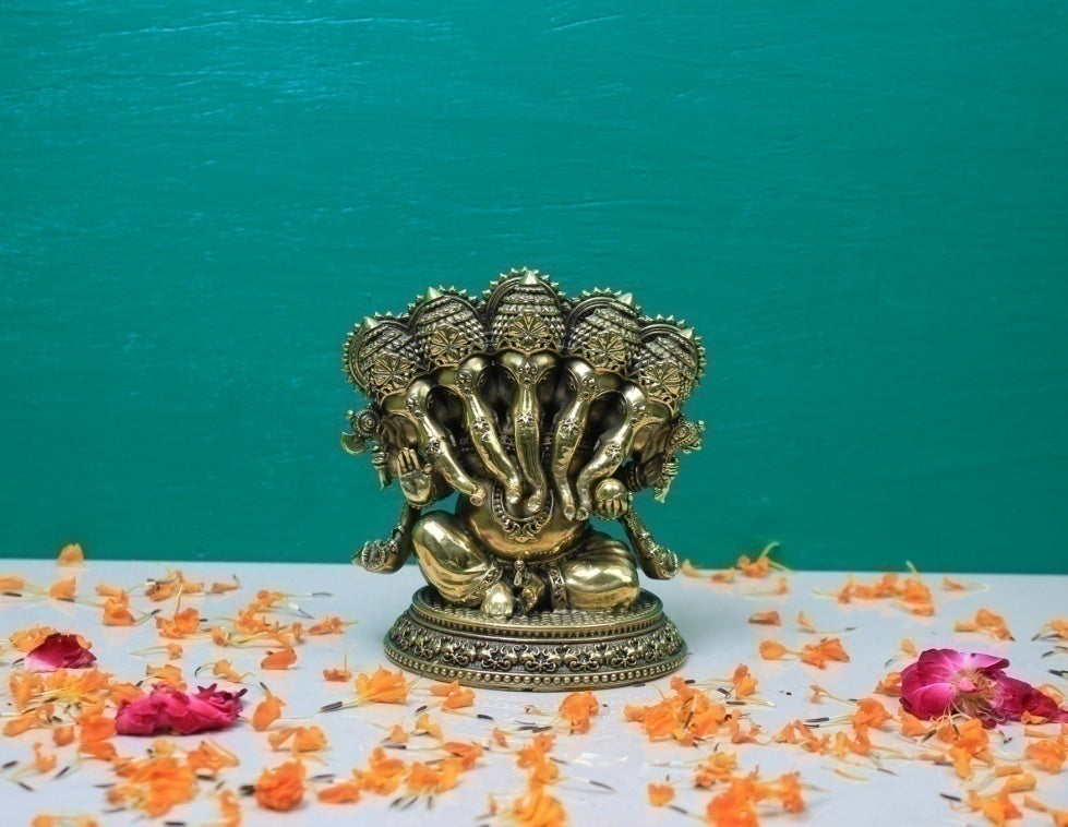 BRASS PANCHMUKHI GANESH (UAUR) 4*3.5*5"