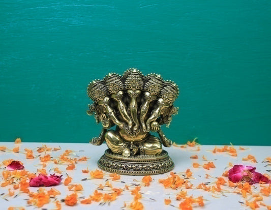 BRASS PANCHMUKHI GANESH (UAUR) 4*3.5*5"