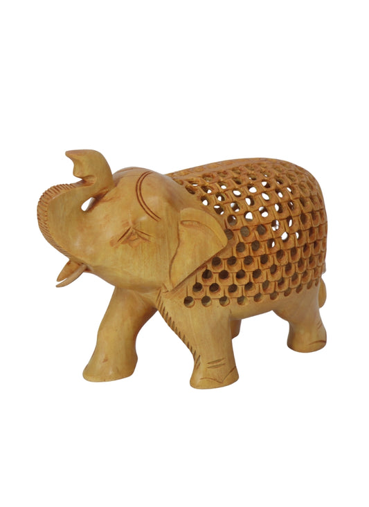 Hand-Carved Wooden Pregnant Elephant 6"
