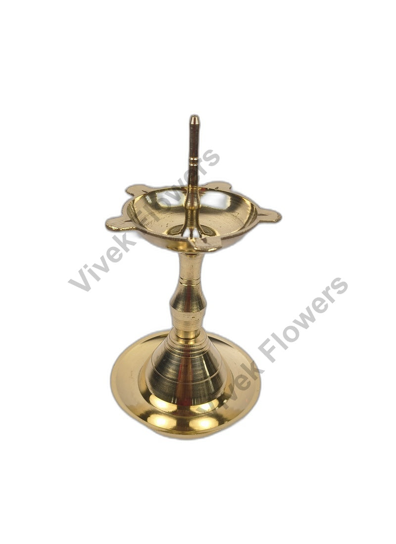 Handcrafted Brass Kuthu Vilakku – Traditional Five-Wick Standing Oil Lamp