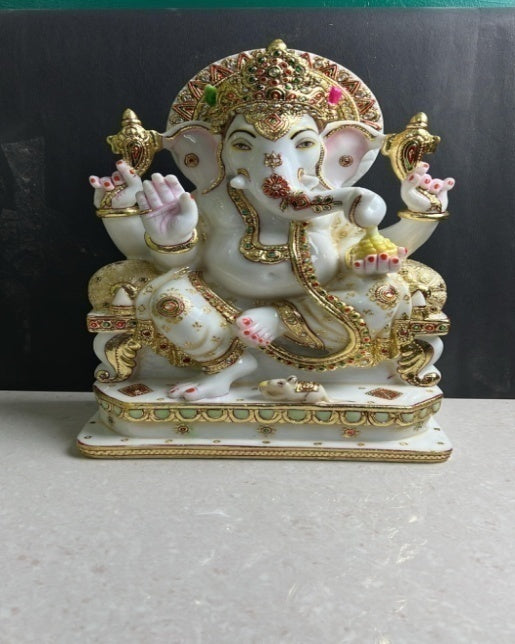 CULTURE MARBLE GANESH ON SINHASAN (JTUJ)