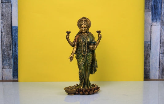 BRASS FINISH STANDING LAXMI STATUE (XJZ)